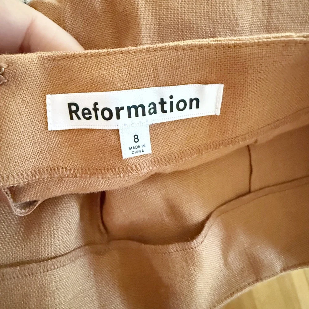 Reformation Justin Pants Womens 8 Brown 100% Linen High Rise Old Money Coastal